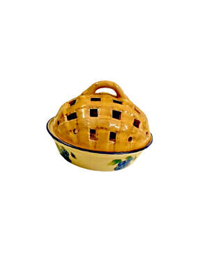 Vintage Mini Ceramic Blueberry Pie  Dish with Lattice Top